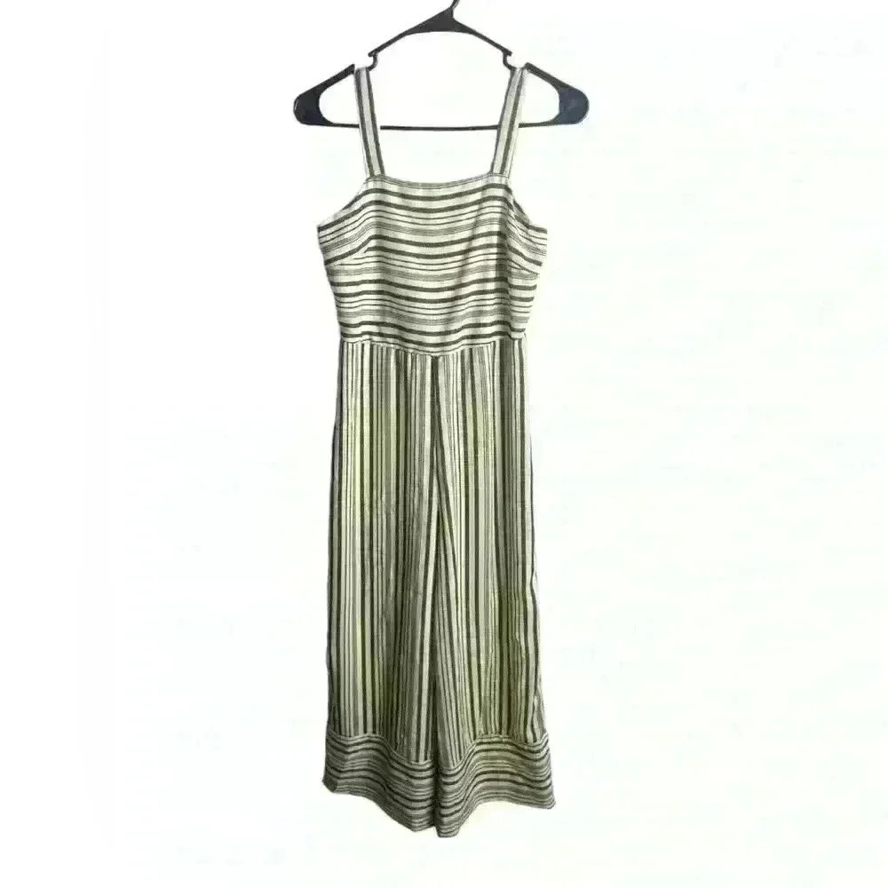 Japna Size Small Stripe Wide Leg Jumpsuit Smocked Black And White Sleeveless